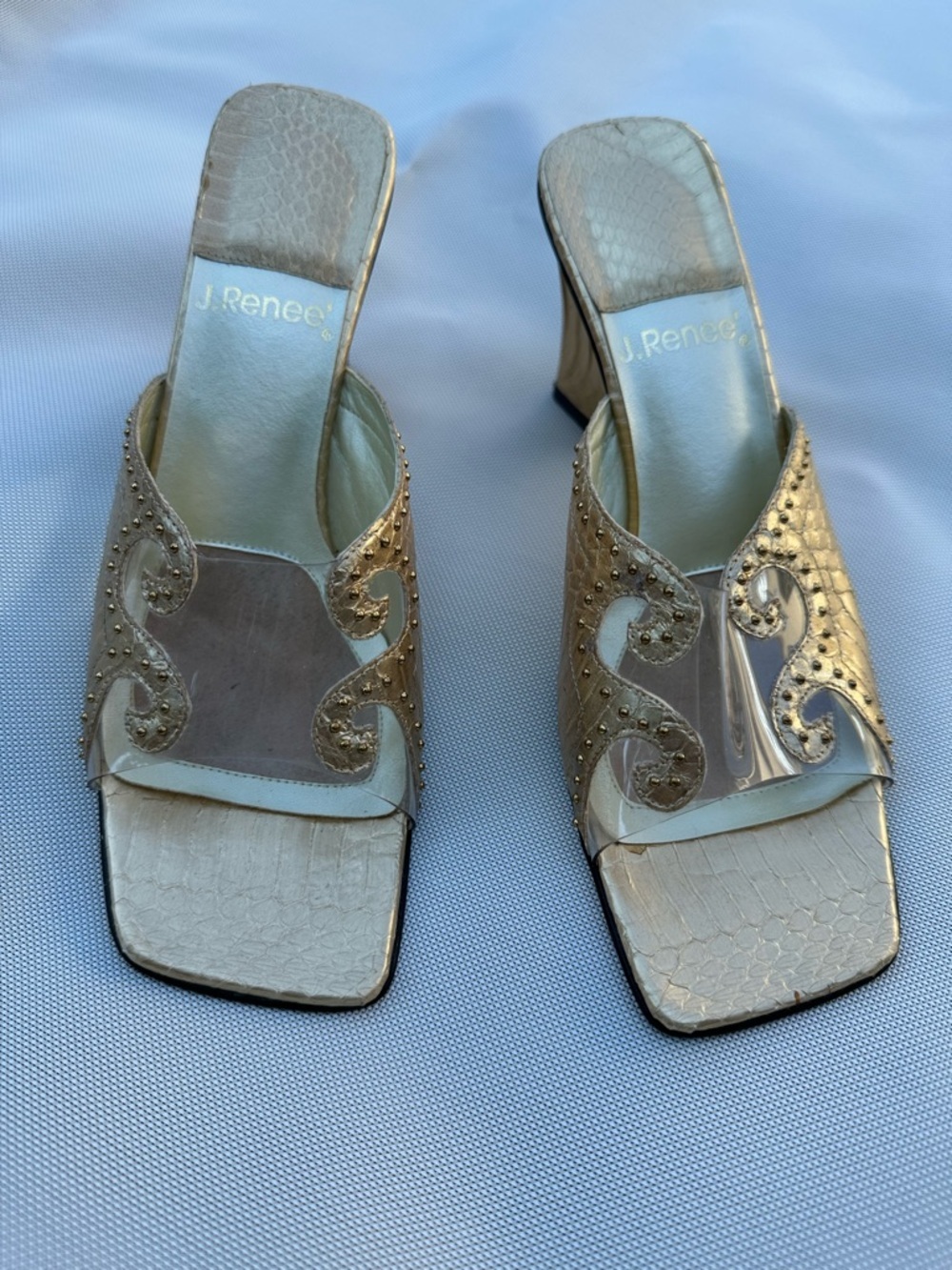 J.Renee Metallic Gold Clear Strap Mule Heels - Picture 10 of 10